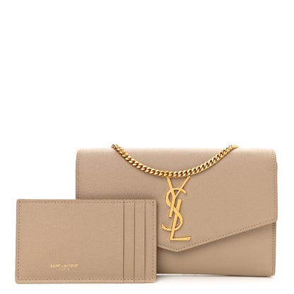 Saint Laurent Grain De Poudre Monogram Uptown Chain Wallet Dark Beige 1 of 9