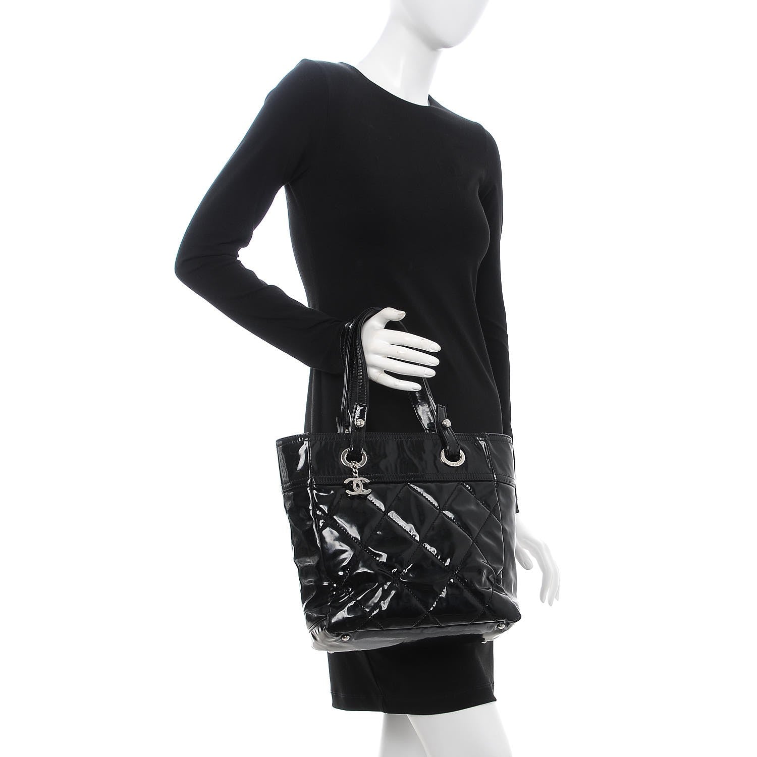 Chanel Vinyl Quilted Small Paris Biarritz Tote Black 2 of 7