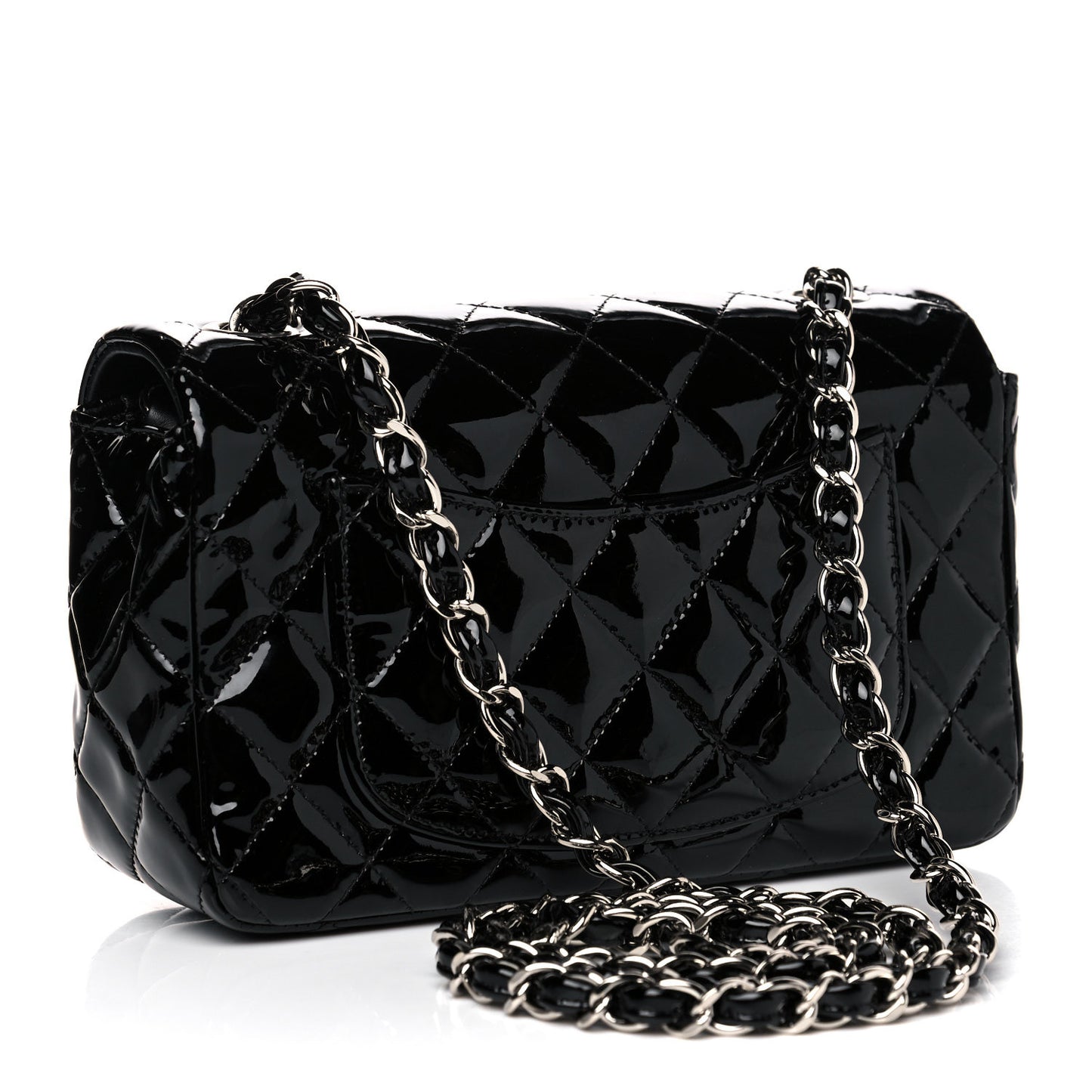 Patent Calfskin Quilted Mini Rectangular Flap Black