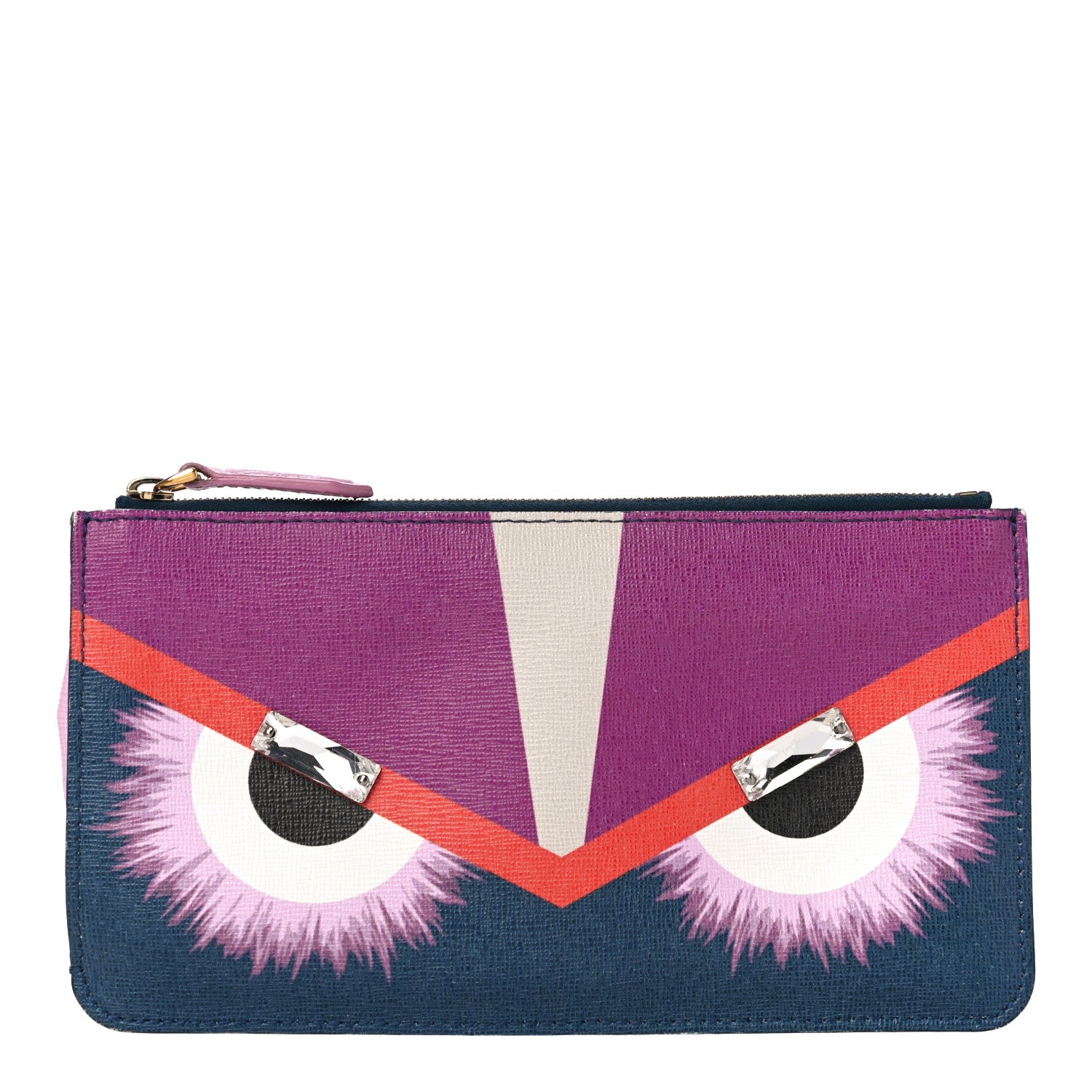 Fendi Vitello Elite Crystal Eye Monster Coin Pouch Key Case Cobalt Multicolor 1 of 12
