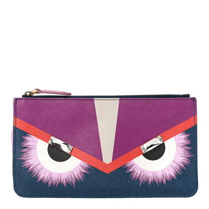 Fendi Vitello Elite Crystal Eye Monster Coin Pouch Key Case Cobalt Multicolor 1 of 12