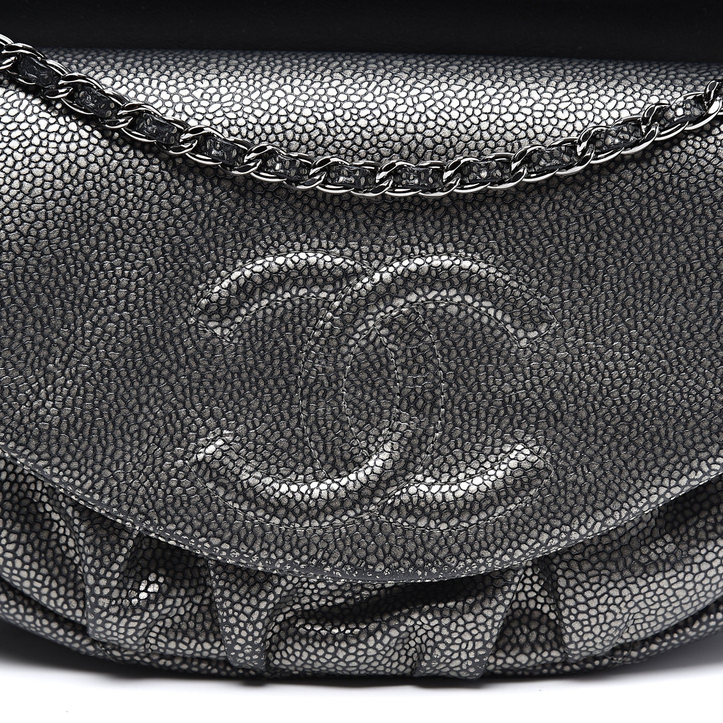 Metallic Caviar Half Moon Wallet On Chain WOC Dark Silver
