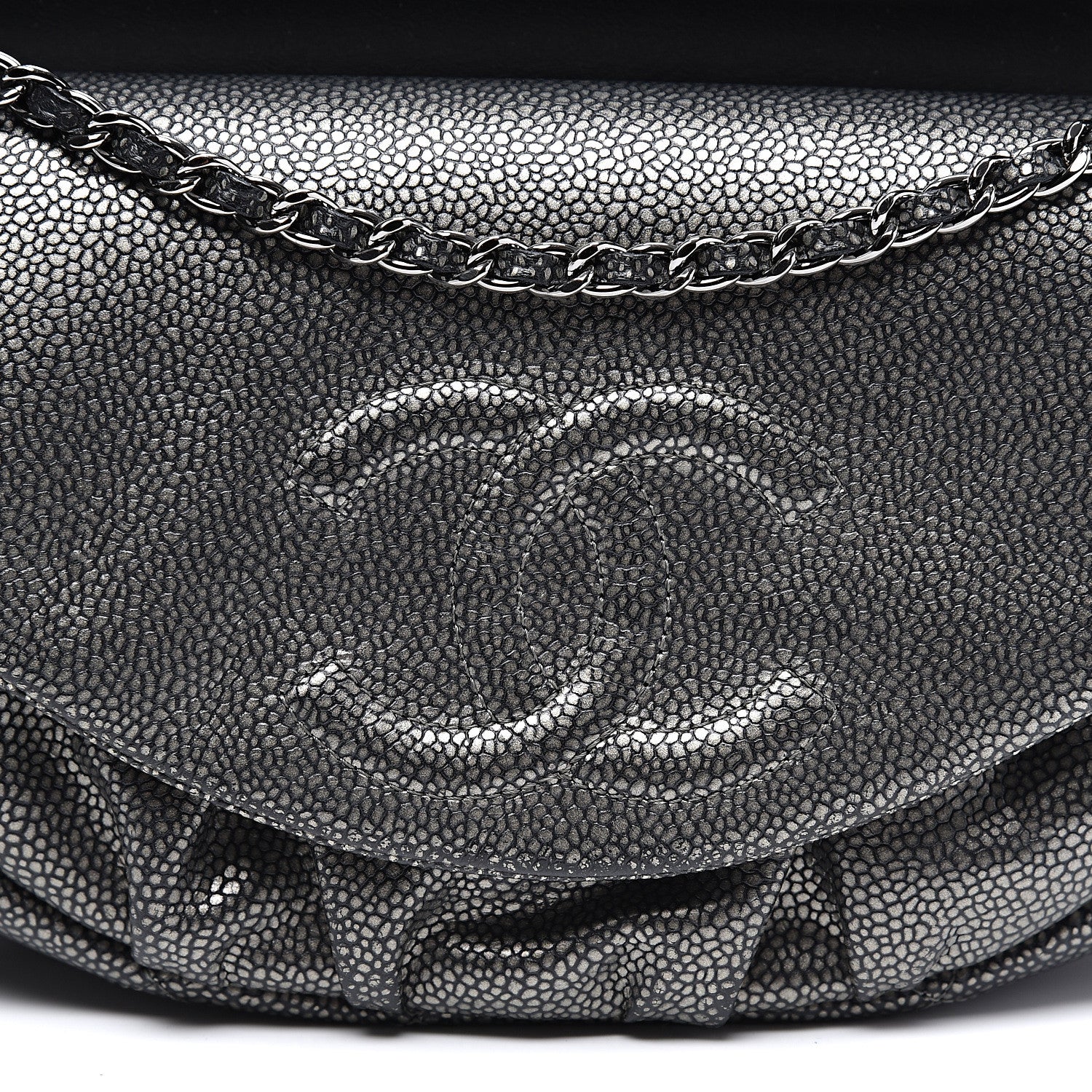 Chanel Metallic Caviar Half Moon Wallet On Chain WOC Dark Silver 12 of 13