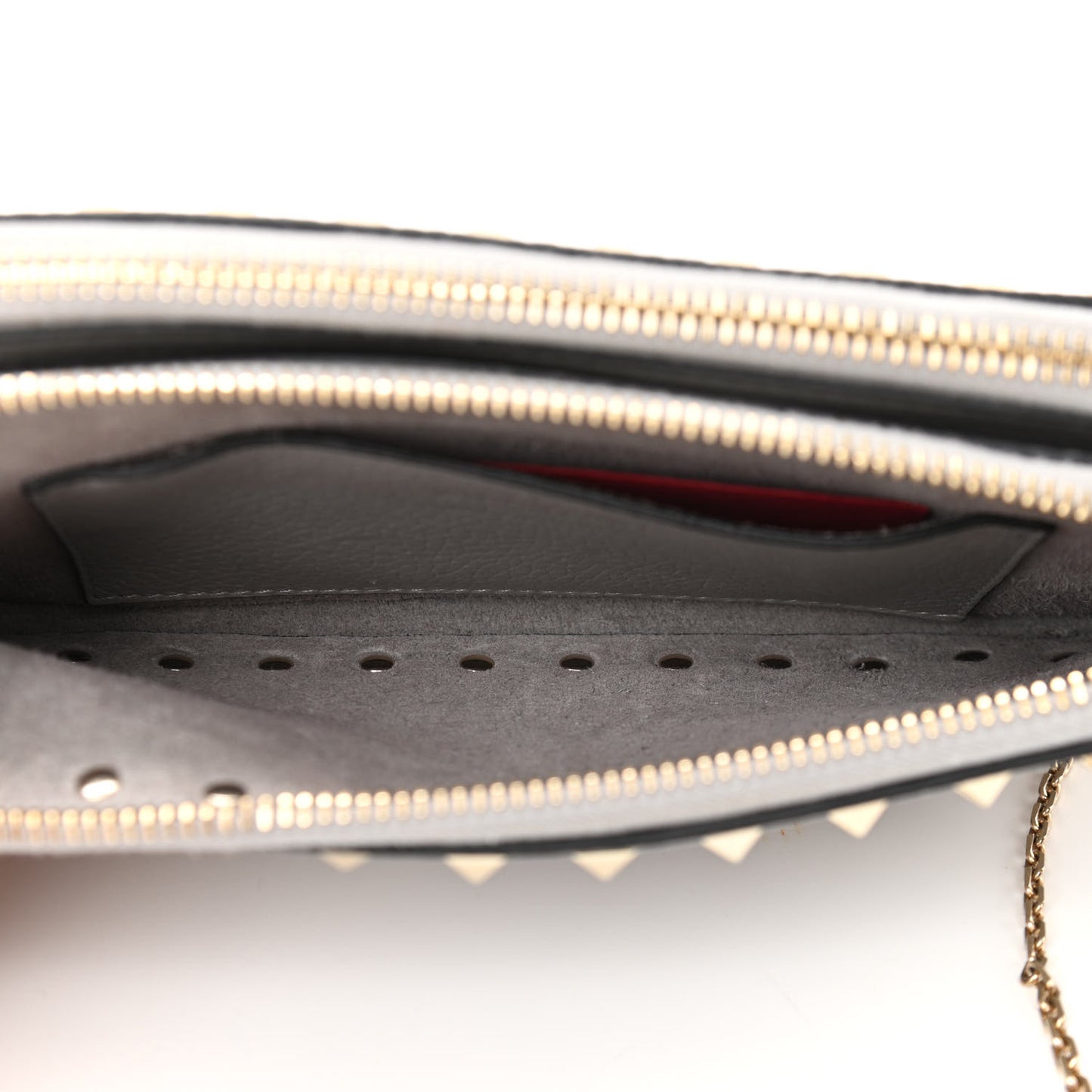 Pebbled Calfskin Rockstud Double Zip Camera Crossbody Bag Grey