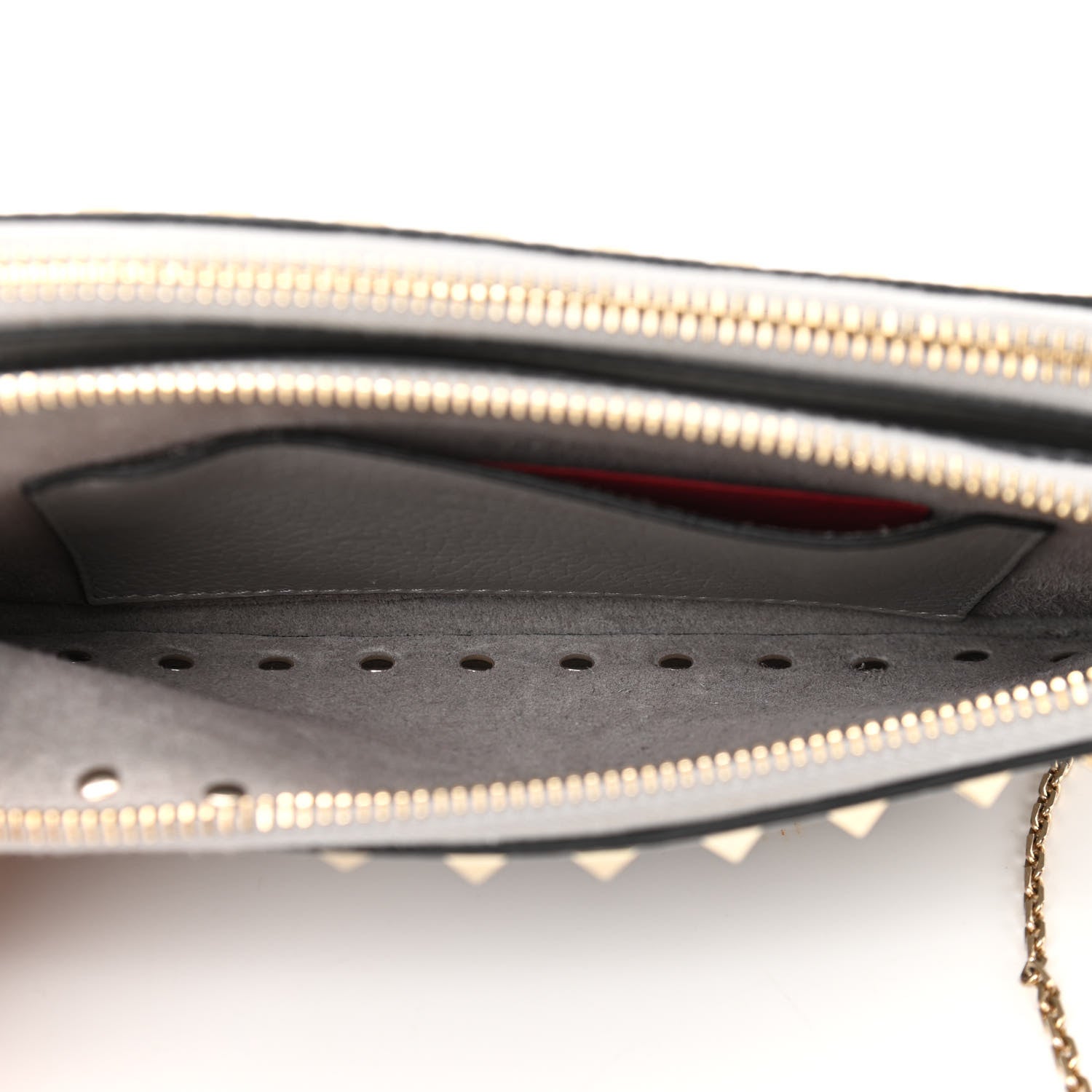 Valentino Garavani Pebbled Calfskin Rockstud Double Zip Camera Crossbody Bag Grey 6 of 11