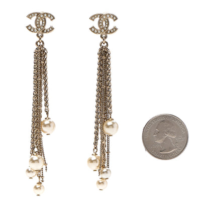 Chanel Glass Pearl CC Long Drop Earrings Gold 2 of 4