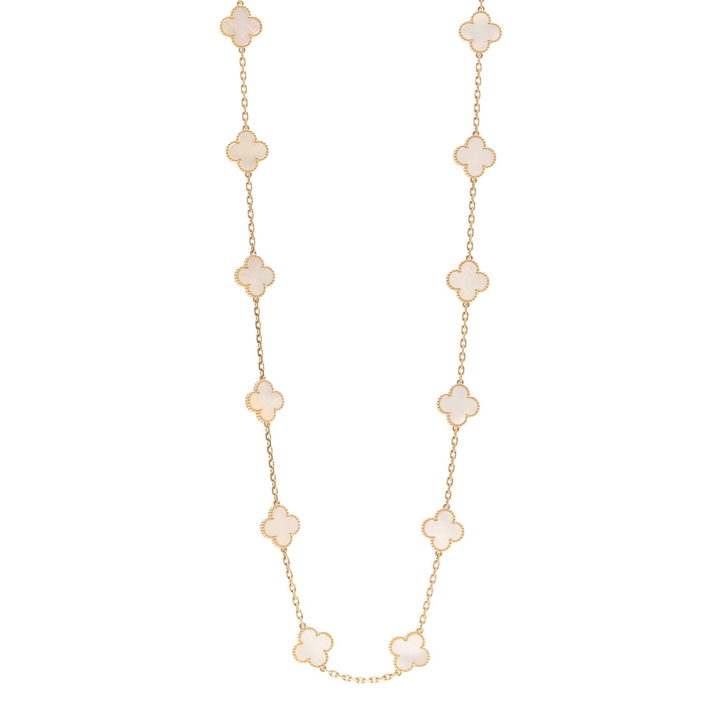 18K Yellow Gold Mother of Pearl 20 Motifs Vintage Alhambra Necklace