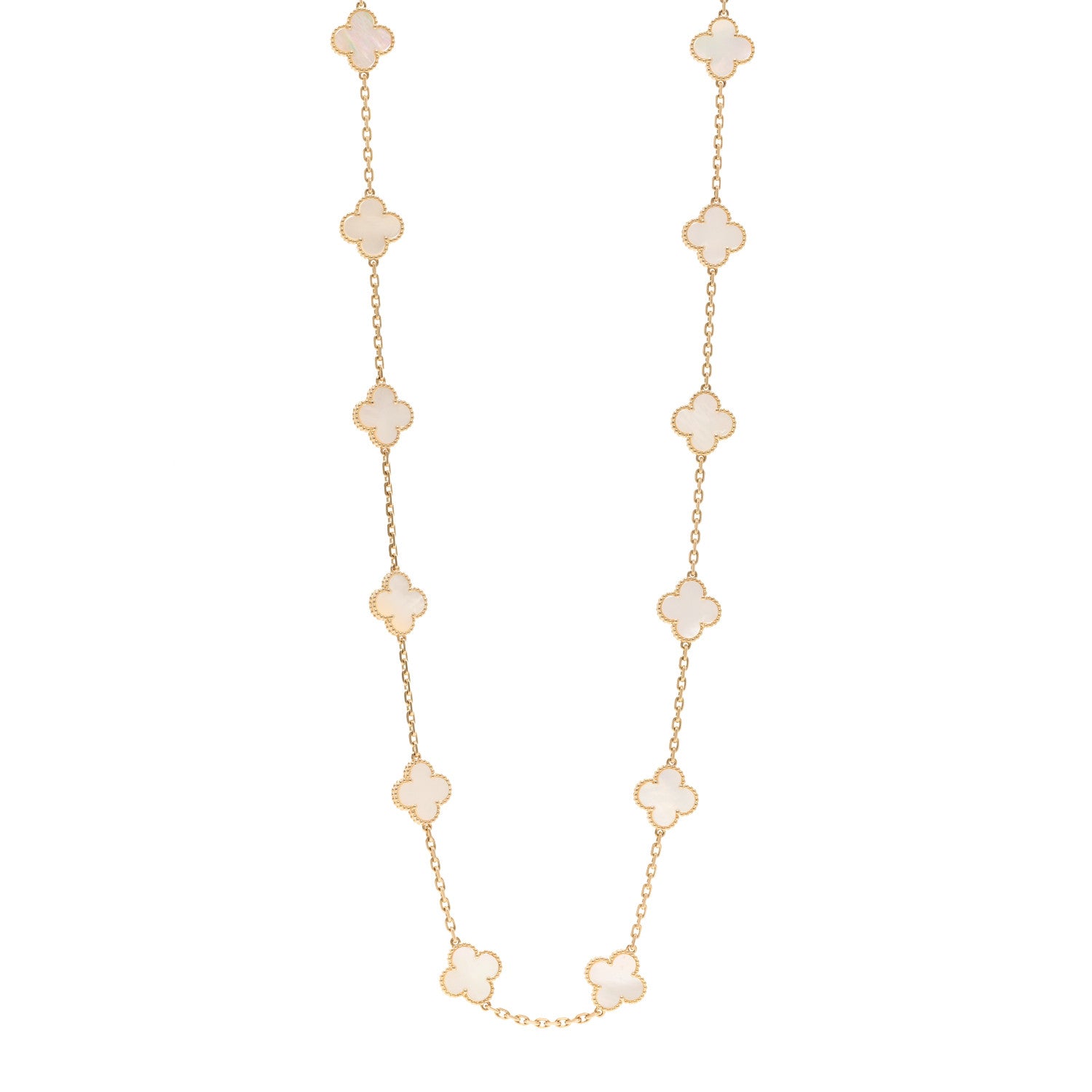 Van Cleef & Arpels 18K Yellow Gold Mother of Pearl 20 Motifs Vintage Alhambra Necklace 1 of 6
