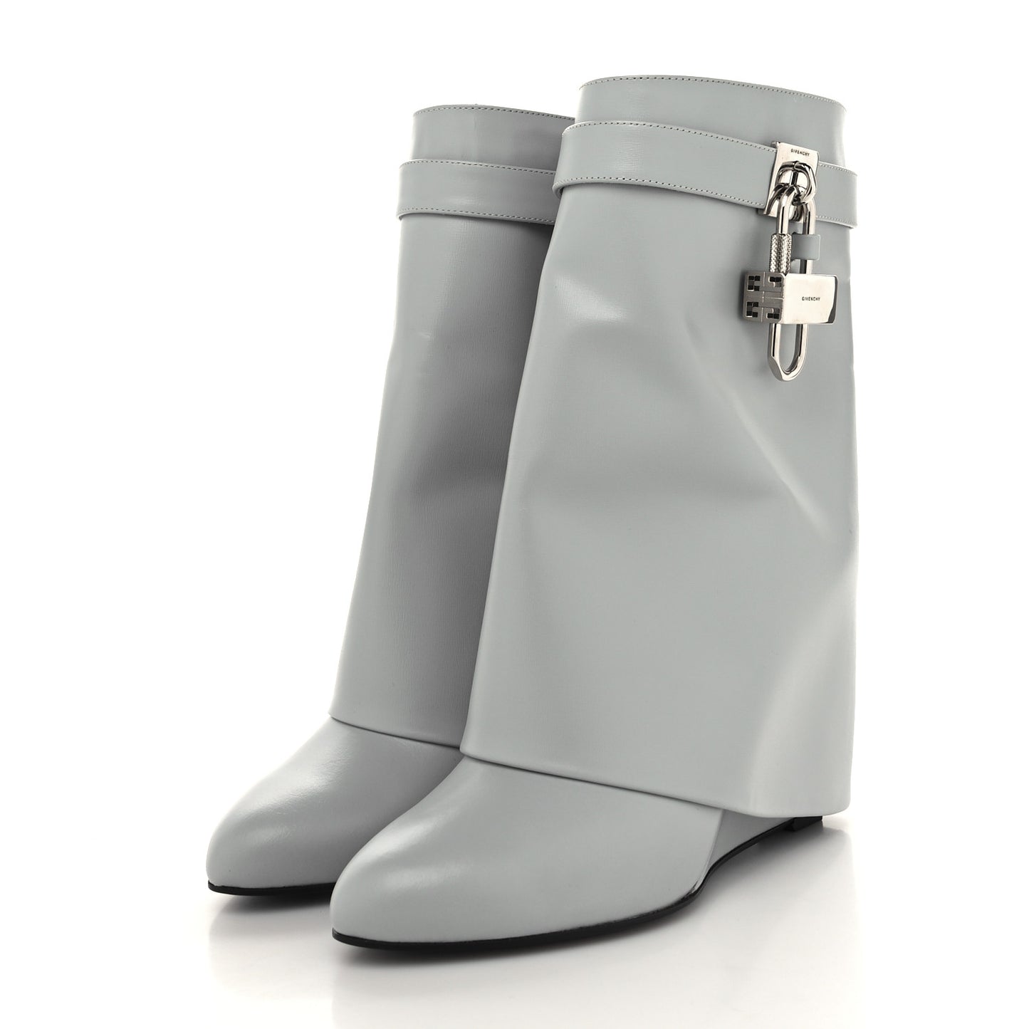 Box Calfskin Shark Lock Ankle Boots 39 Light Grey