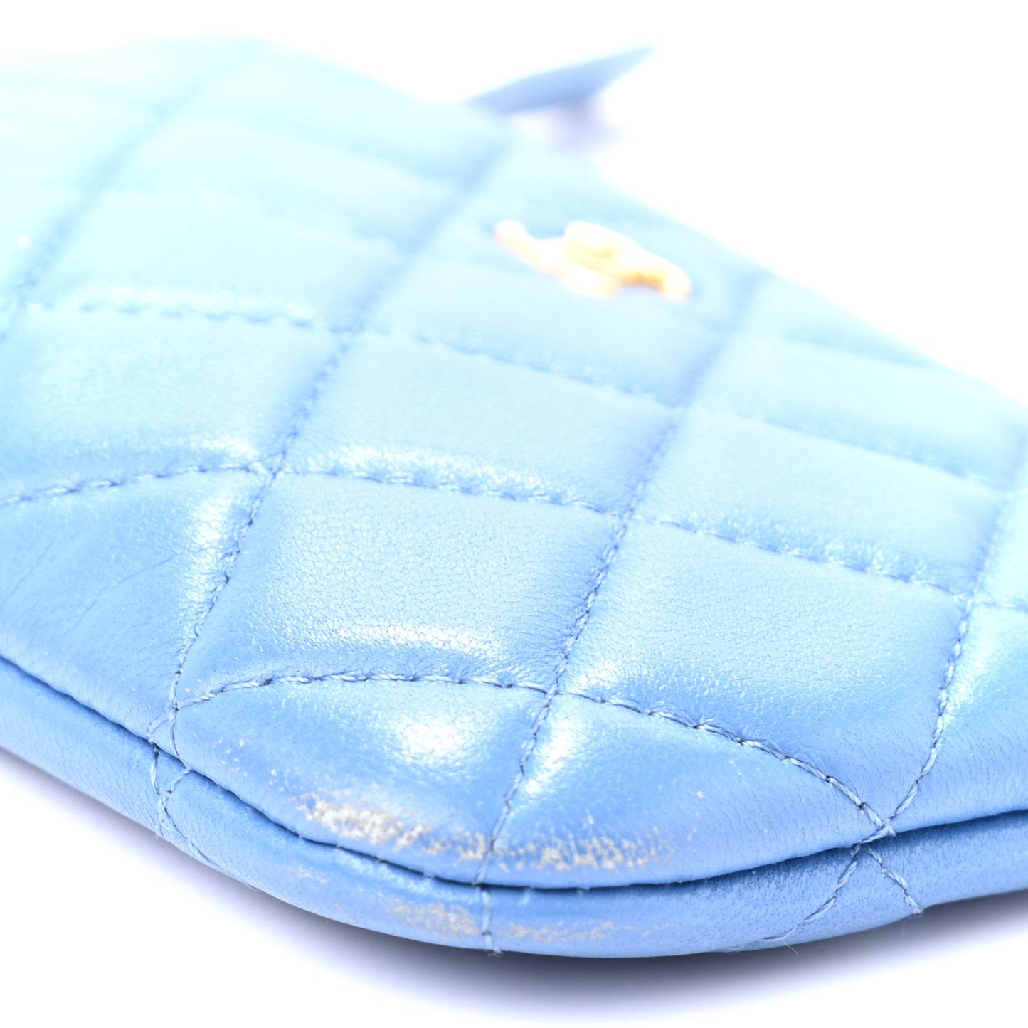 Lambskin Quilted Small Cosmetic Case Light Blue