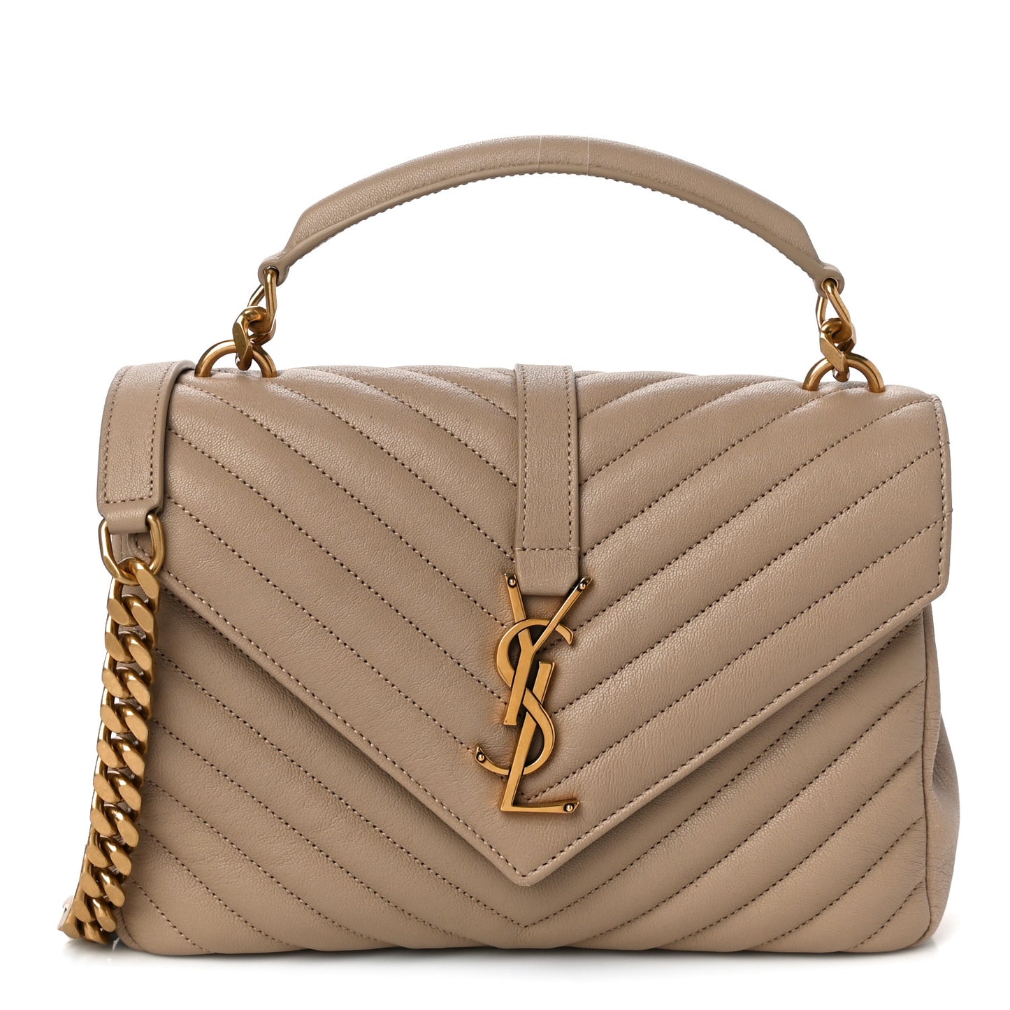 Sheepskin Matelasse Chevron Monogram Medium College Bag Dark Beige