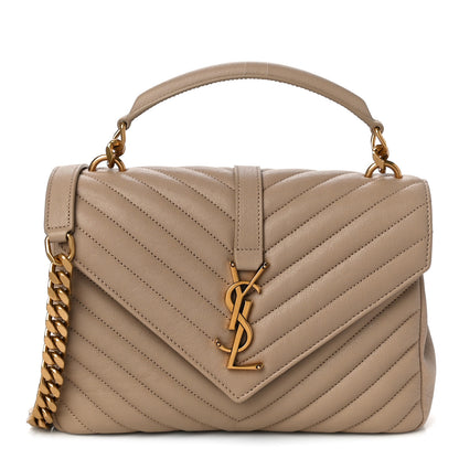 Saint Laurent Sheepskin Matelasse Chevron Monogram Medium College Bag Dark Beige 1 of 10