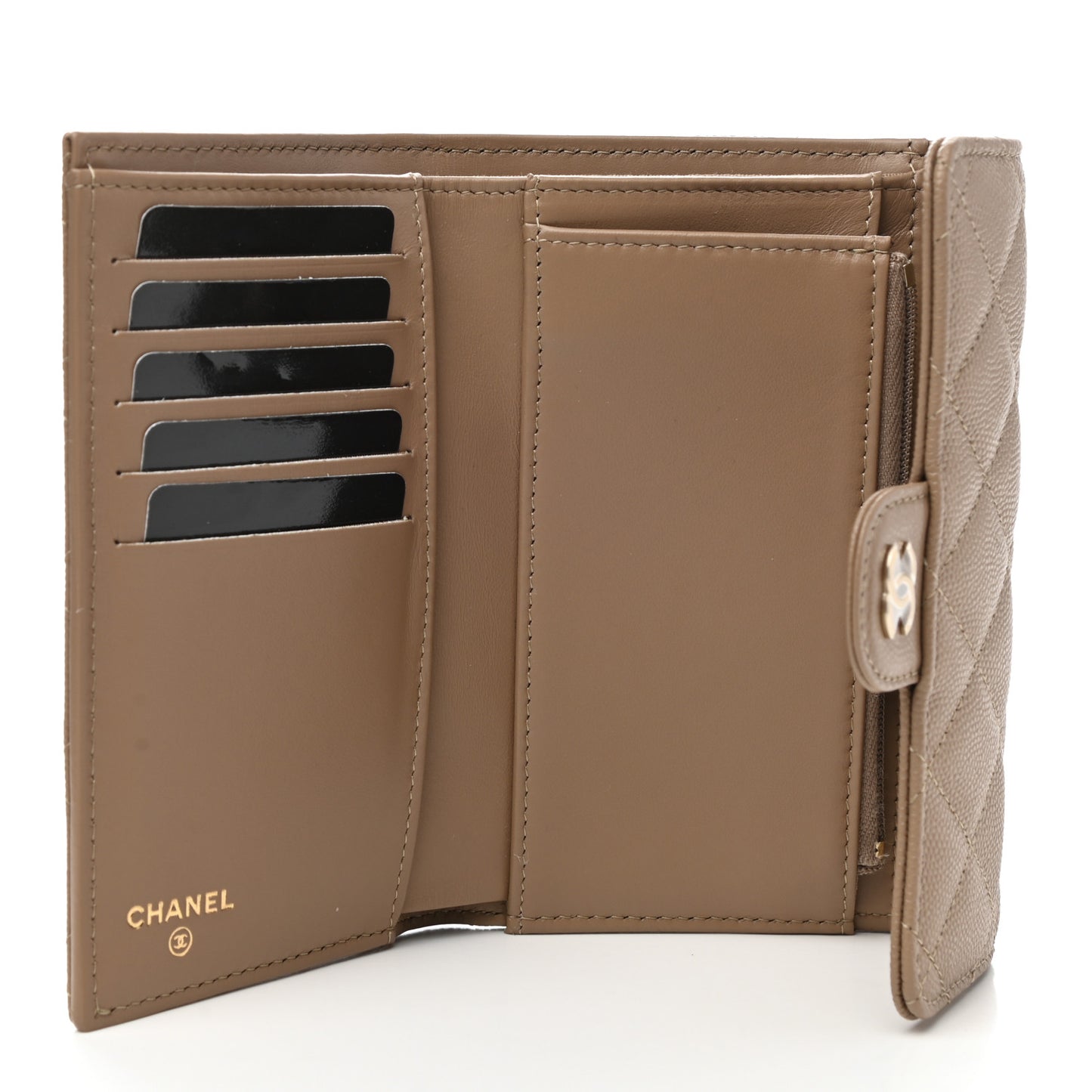 Caviar Quilted Medium Flap Wallet Beige