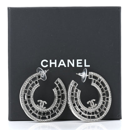Chanel Baguette Crystal CC Hoop Earrings Silver Black 5 of 5