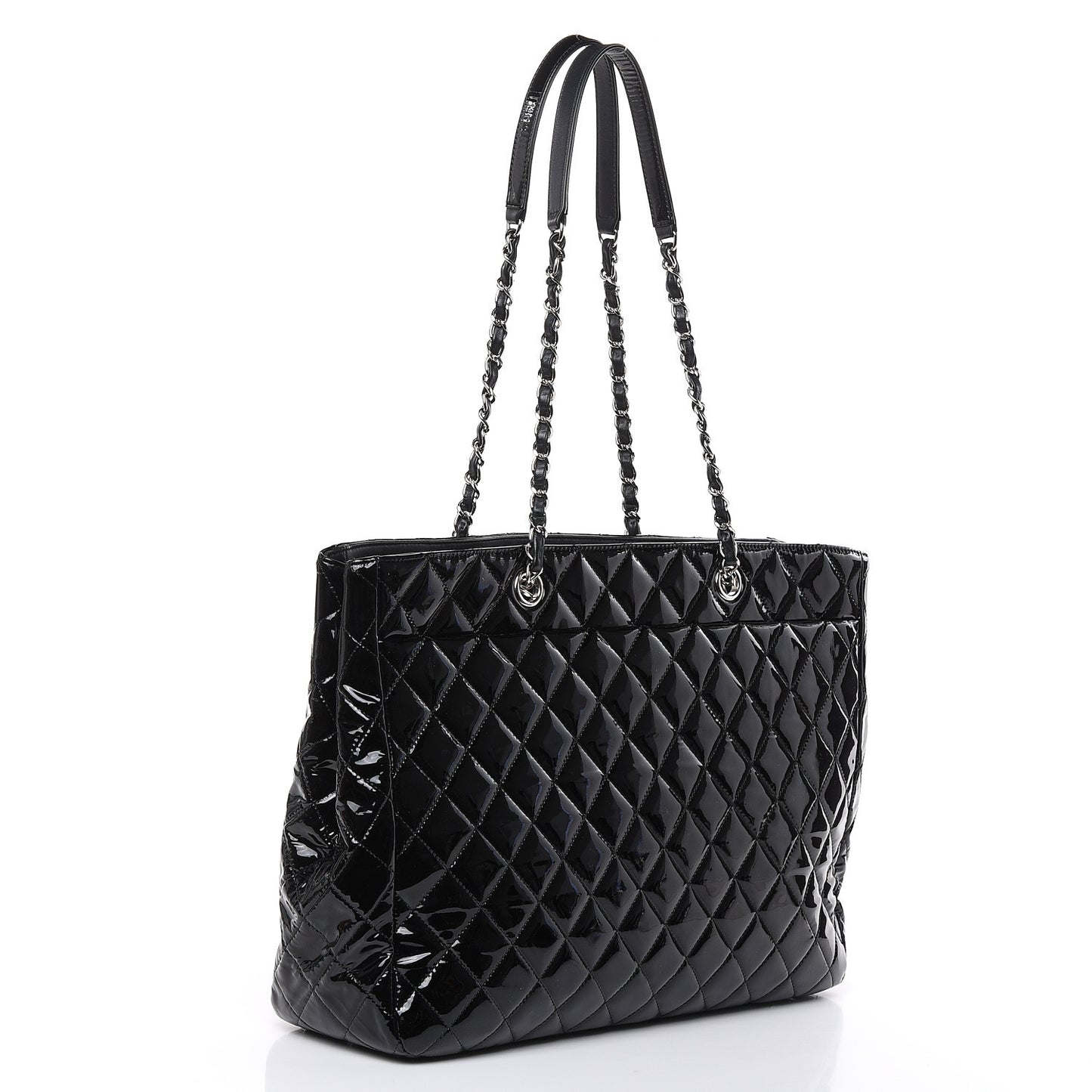 Patent Quilted Large Classic Shopping Tote Black