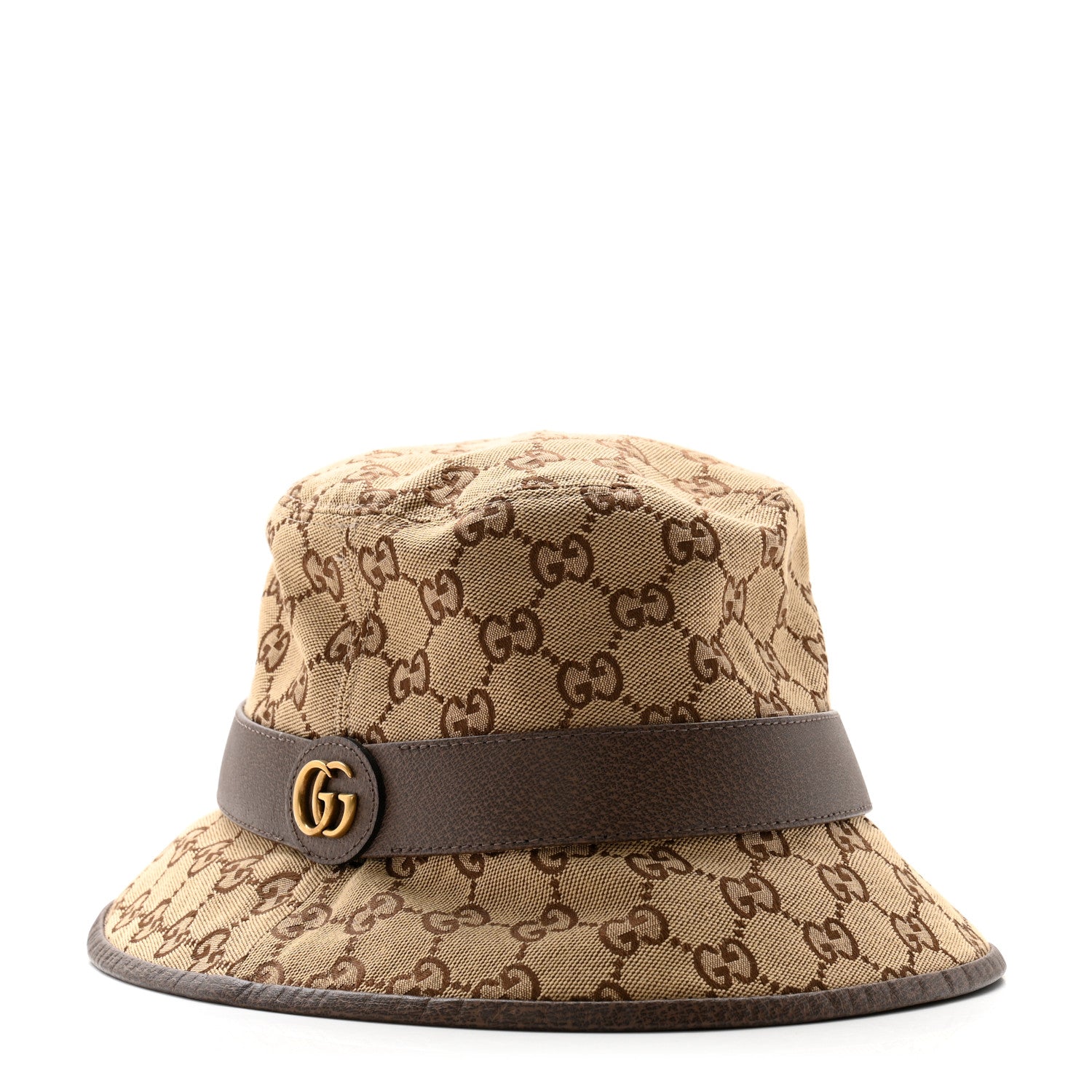 Gucci Monogram Textured Dollar Calfskin GG Jago Bucket Hat M Cacao Beige 1 of 11