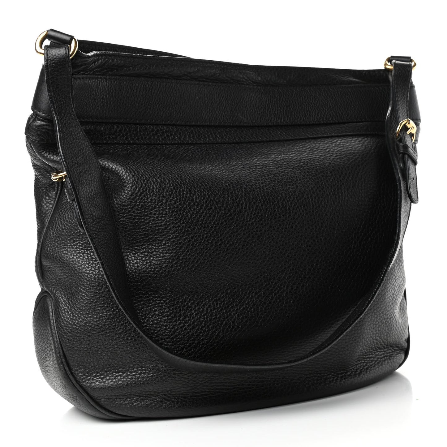 Pebbled Calfskin Large Ride Shoulder Bag Black