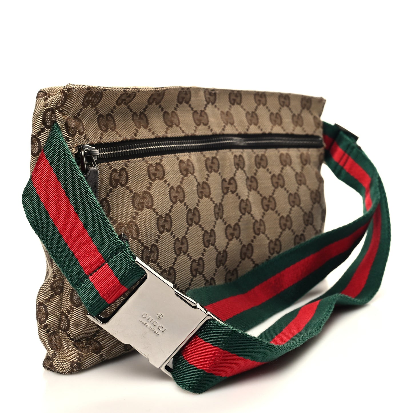 GG Monogram Web Double Pocket Belt Bag Dark Brown