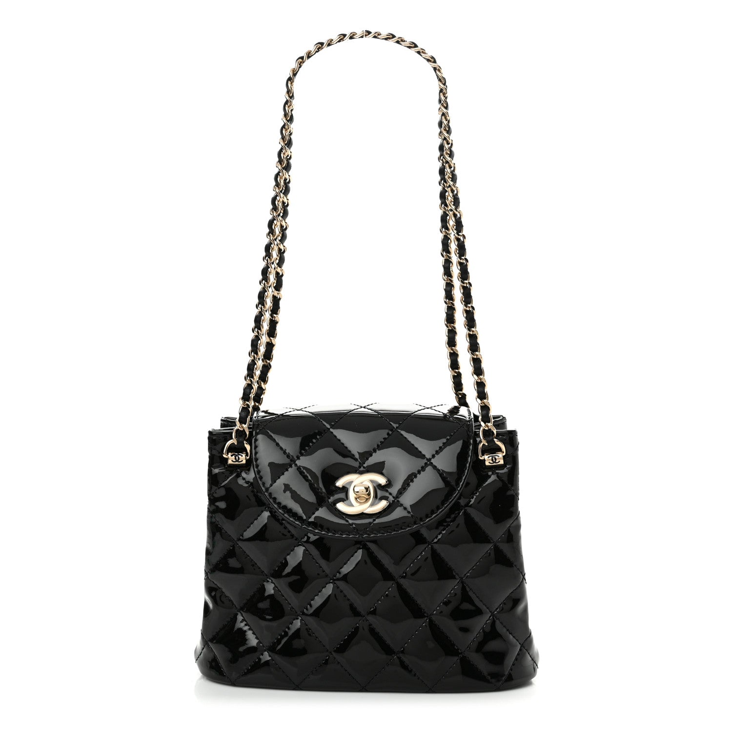 Chanel Patent Quilted Shiny Coco Small Flap Hobo Black 1 of 12
