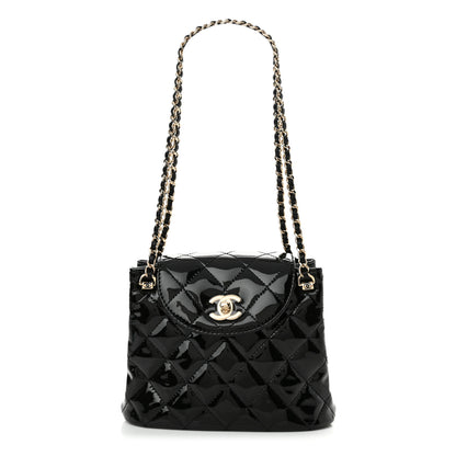 Chanel Patent Quilted Shiny Coco Small Flap Hobo Black 1 of 12