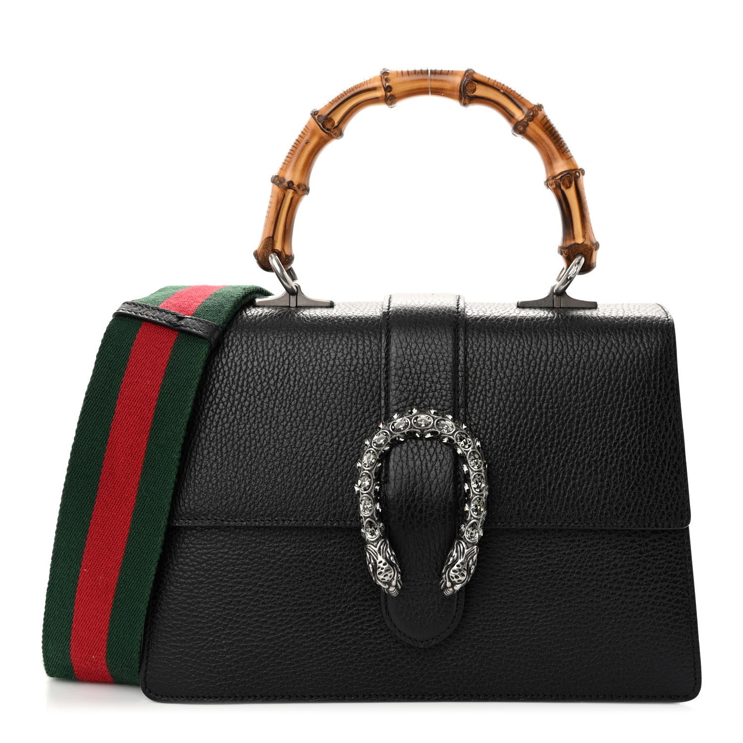 Gucci Dollar Calfskin Crystal Web Medium Dionysus Bamboo Top Handle Bag Black Black Diamond 1 of 13