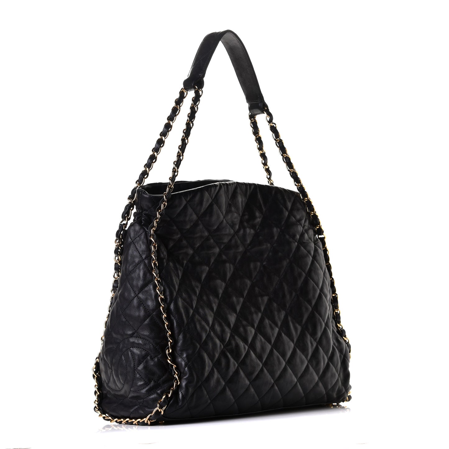 Calfskin Quilted Large Chain Me Hobo Black