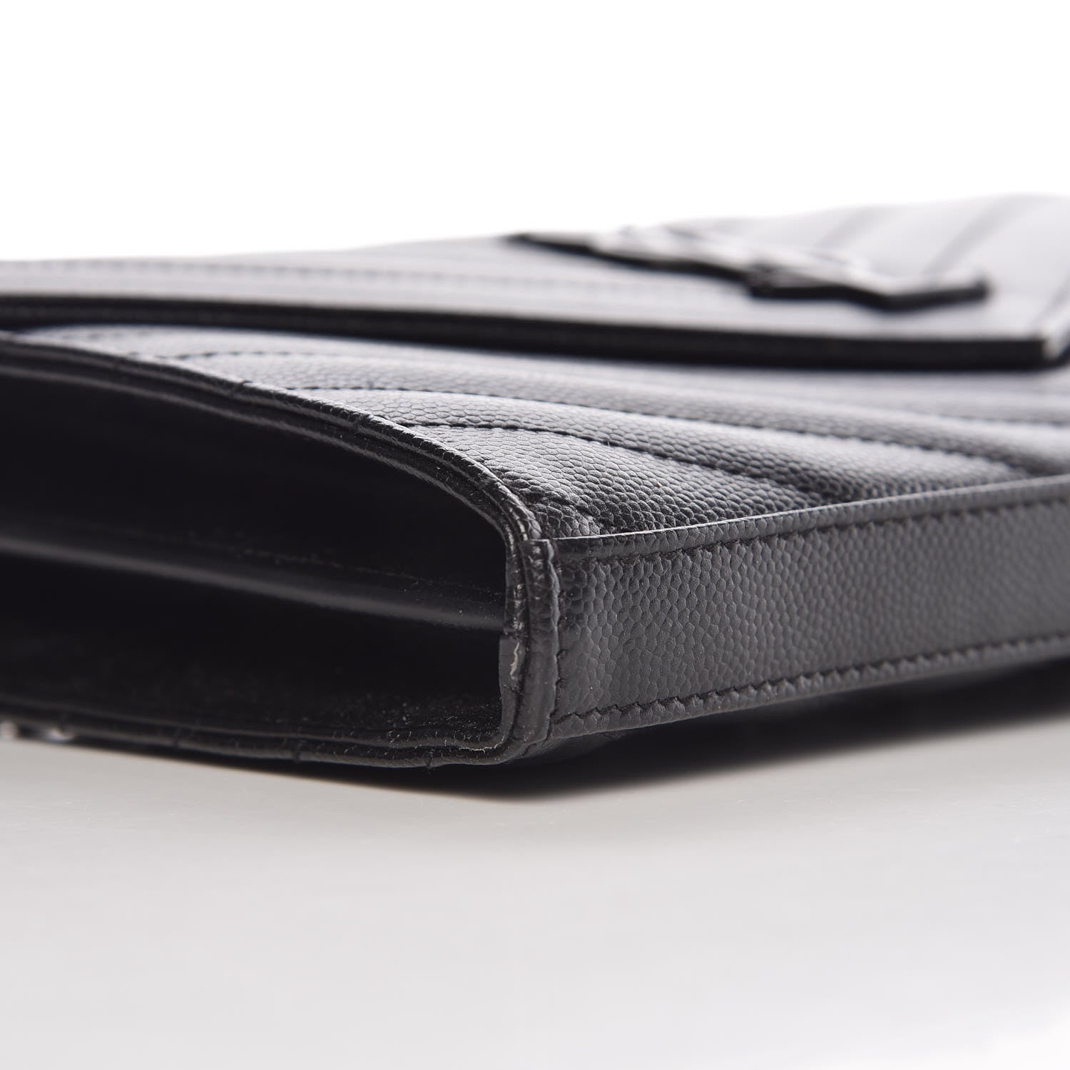 Saint Laurent Grain De Poudre Matelasse Chevron Monogram Chain Wallet Black 10 of 11