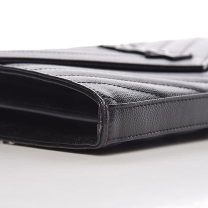 Saint Laurent Grain De Poudre Matelasse Chevron Monogram Chain Wallet Black 10 of 11