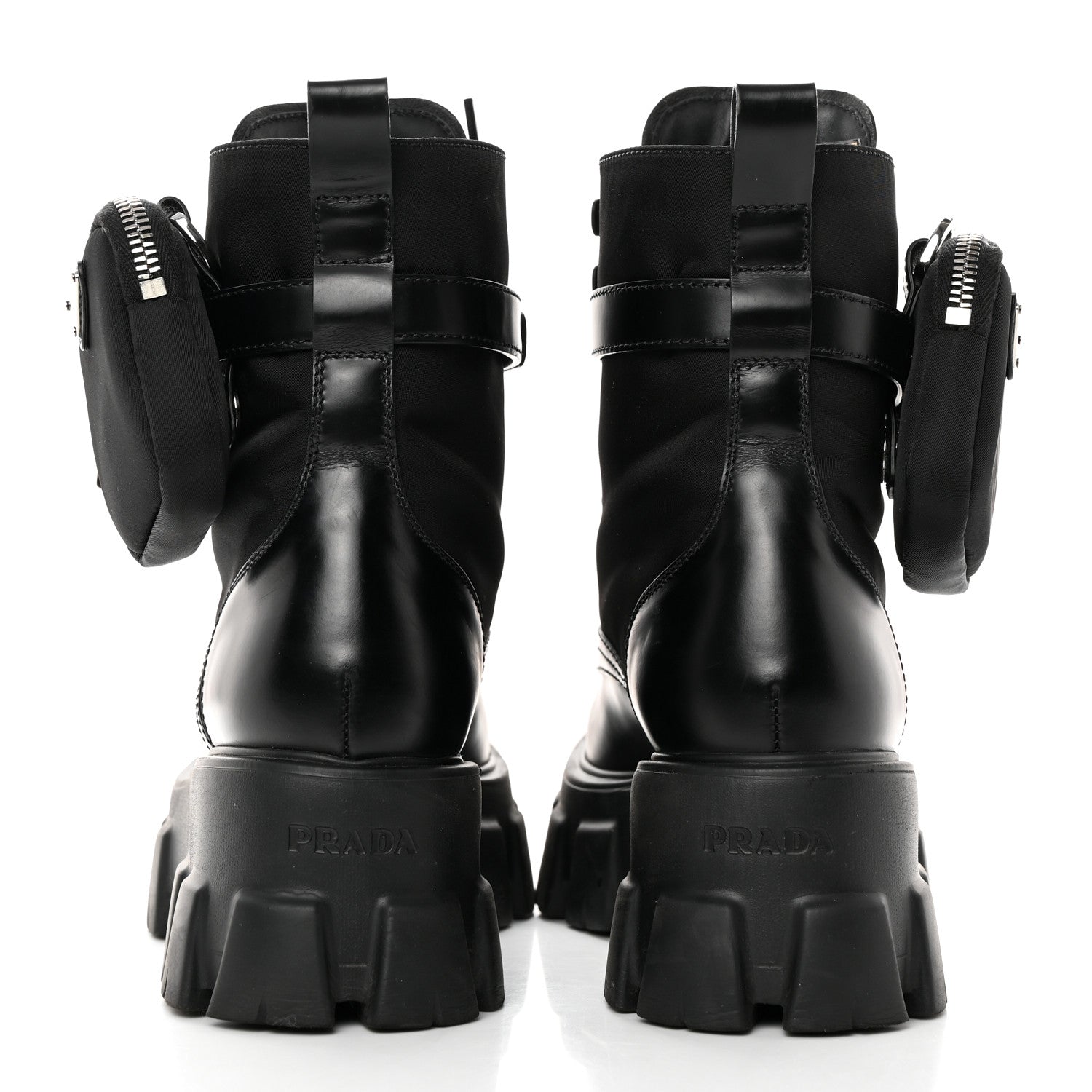 Prada Spazzolato Rois Re-Nylon Metal Triangle Logo Monolith Pouch Pocket 55mm Boots 37 Black 4 of 11