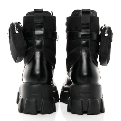 Prada Spazzolato Rois Re-Nylon Metal Triangle Logo Monolith Pouch Pocket 55mm Boots 37 Black 4 of 11