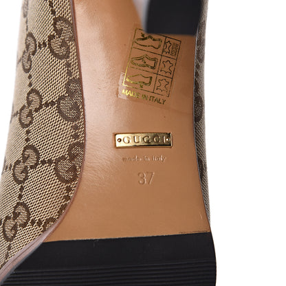 Gucci Monogram Malaga Kid Lisa Mid Heel Boots 37 Beige Ebony 6 of 8