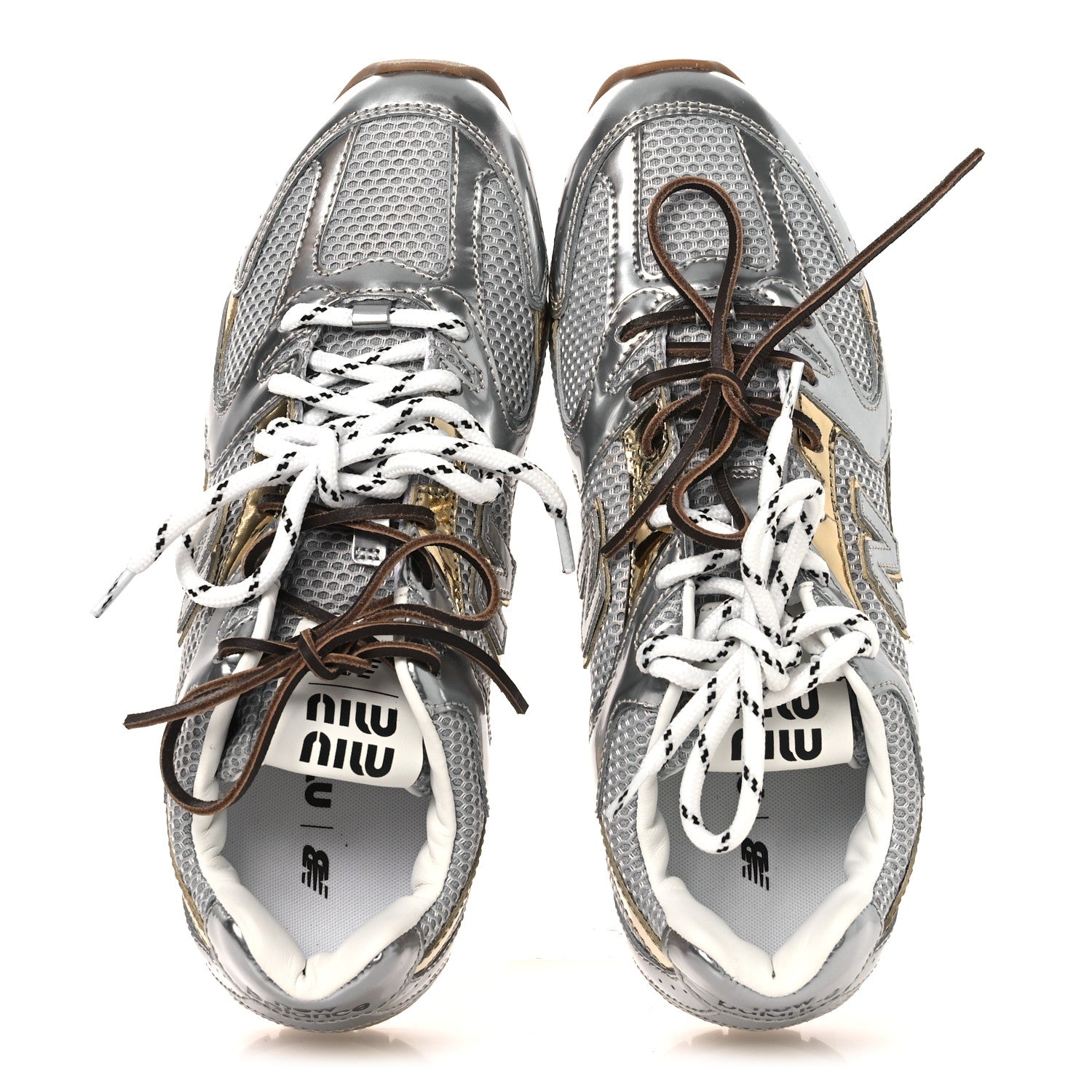 Miu Miu X NEW BALANCE Metallic Calfskin Mesh 530 SL Sneakers 39.5 Argento Platino 2 of 11