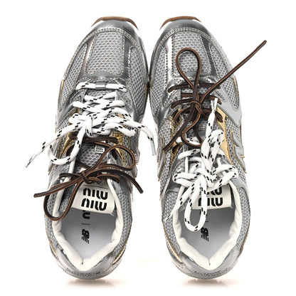 Miu Miu X NEW BALANCE Metallic Calfskin Mesh 530 SL Sneakers 39.5 Argento Platino 2 of 11