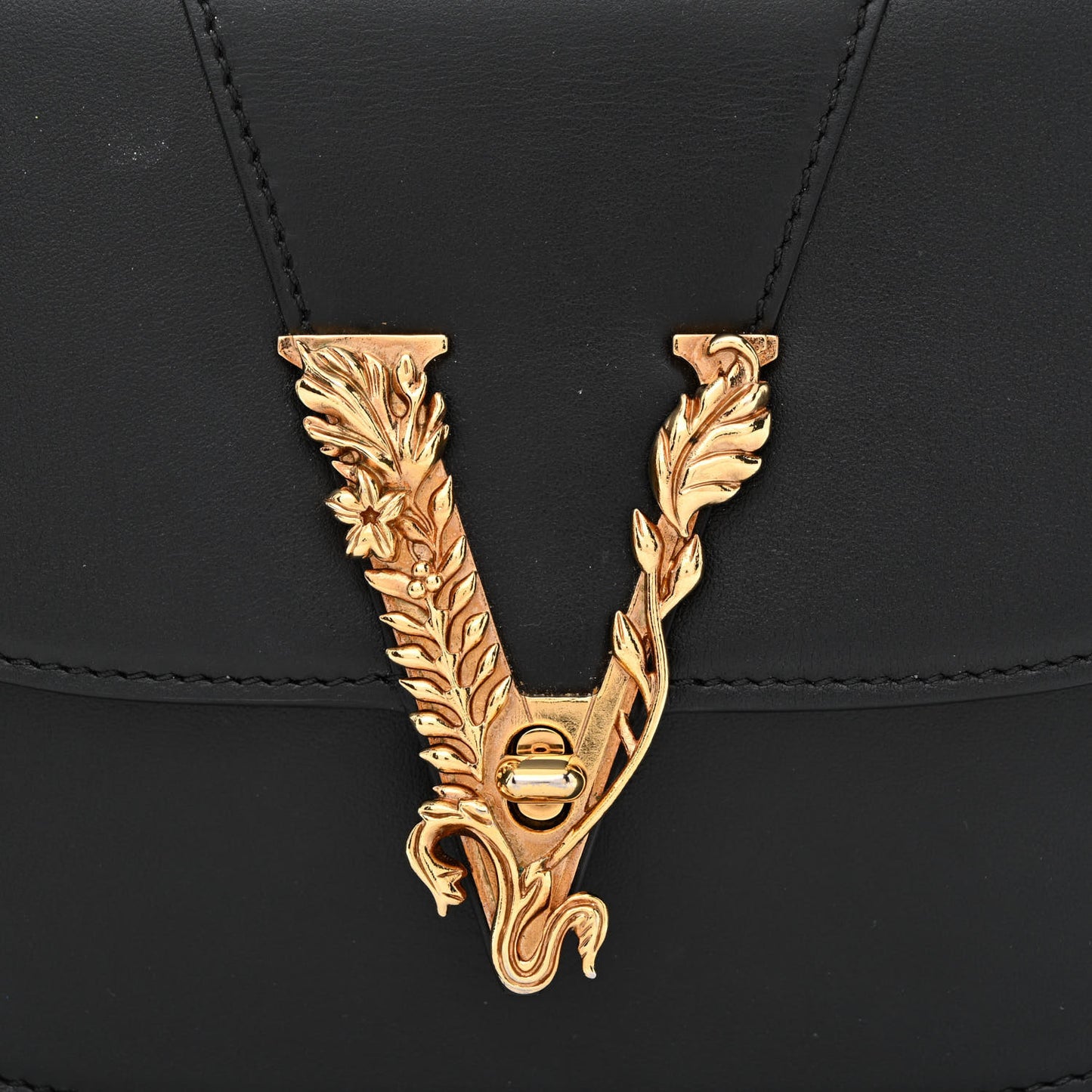 Vitello Barocco Virtus Small Top Handle Shoulder Bag Black