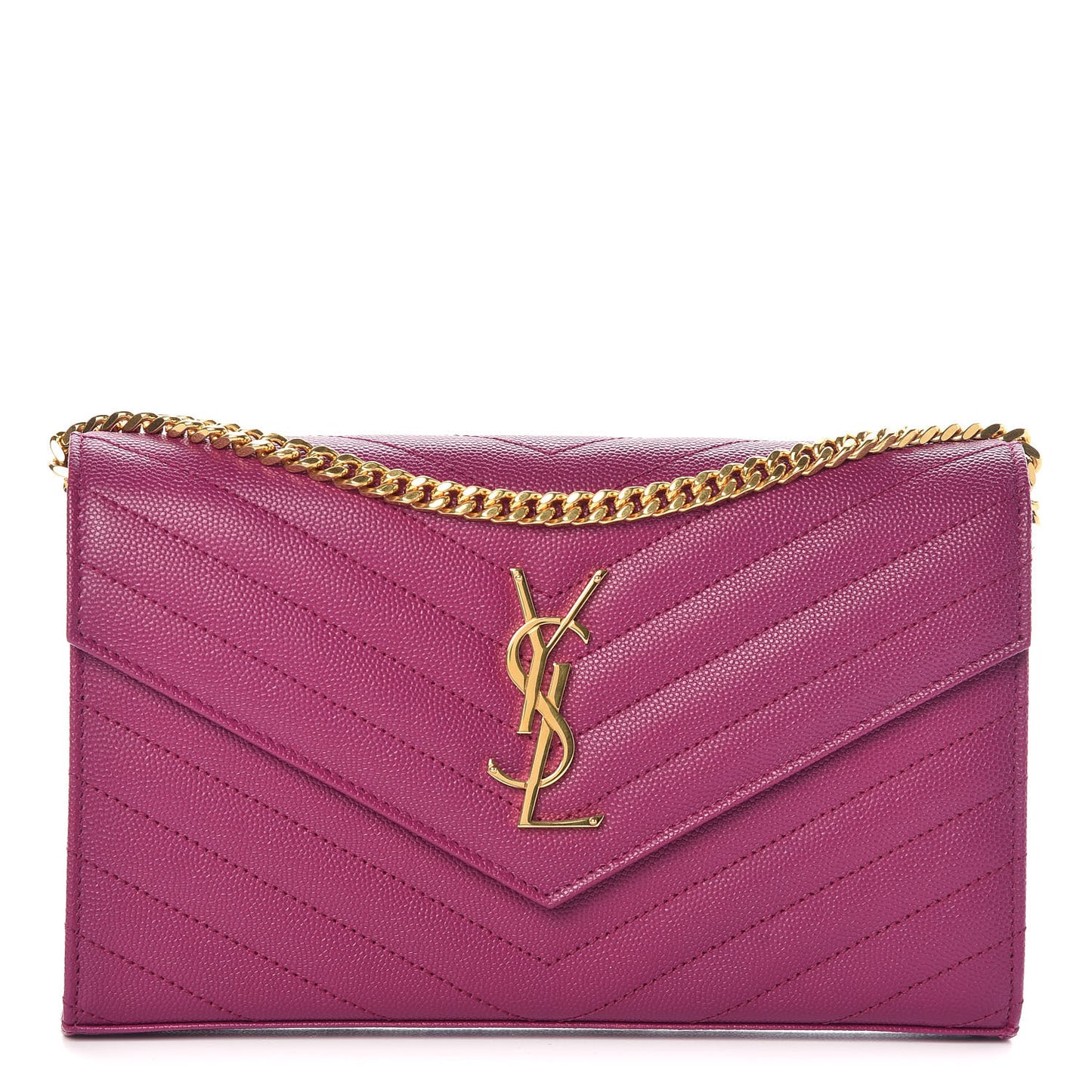 Grain De Poudre Matelasse Chevron Monogram Chain Wallet Dark Grape