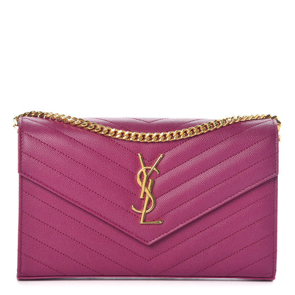 Saint Laurent Grain De Poudre Matelasse Chevron Monogram Chain Wallet Dark Grape 1 of 9