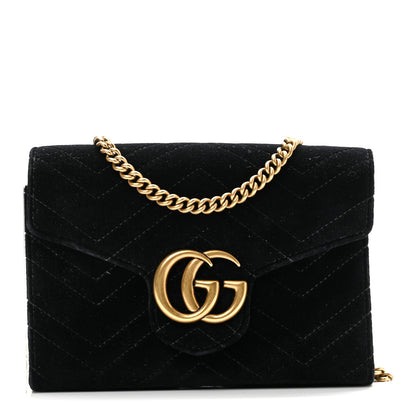 Gucci Velvet Matelasse GG Marmont Chain Wallet Black 1 of 11