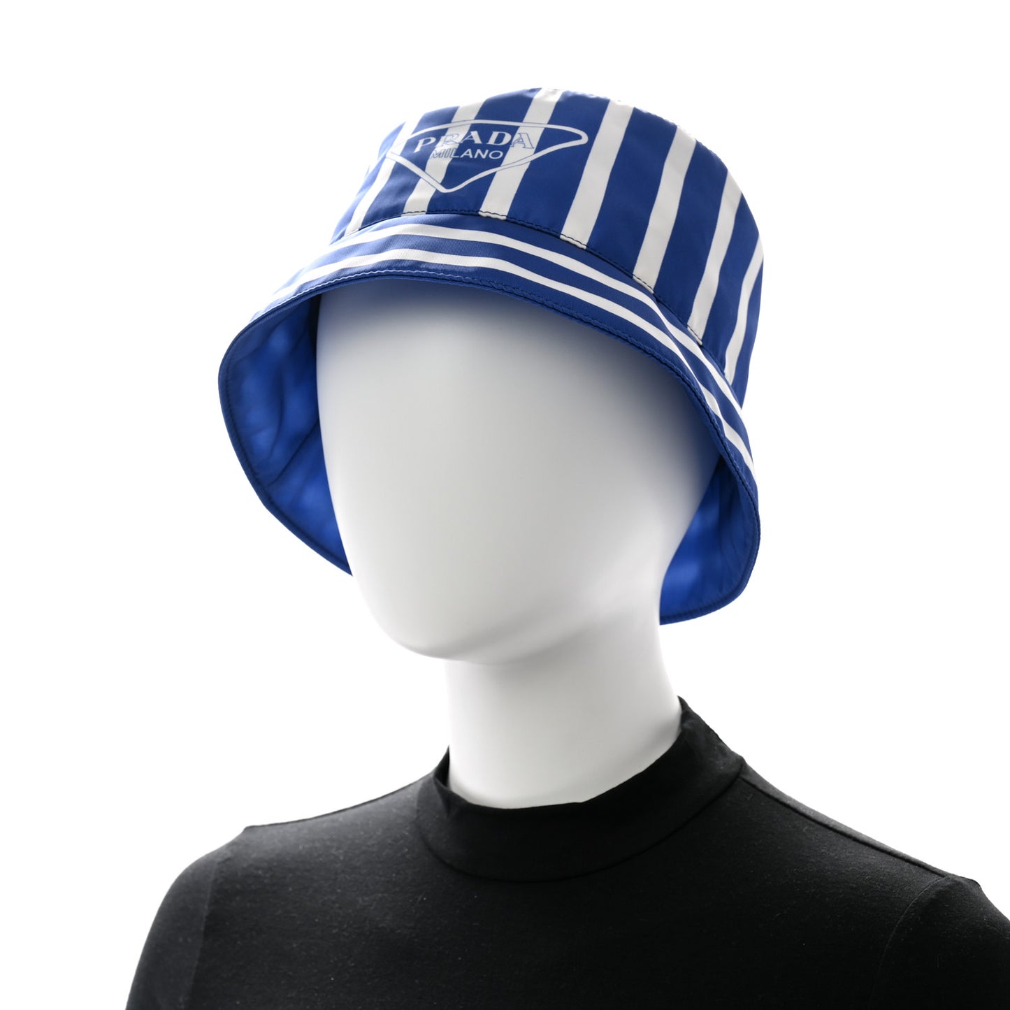 Re-Nylon Logo Striped Womens Bucket Hat L Blue White
