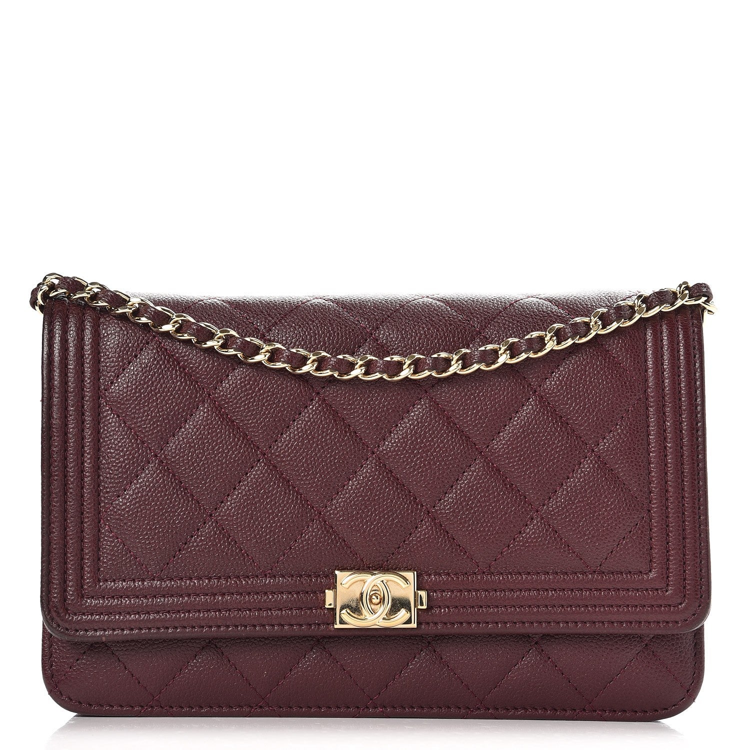 Chanel Caviar Quilted Boy Wallet On Chain WOC Dark Purple 1 of 10