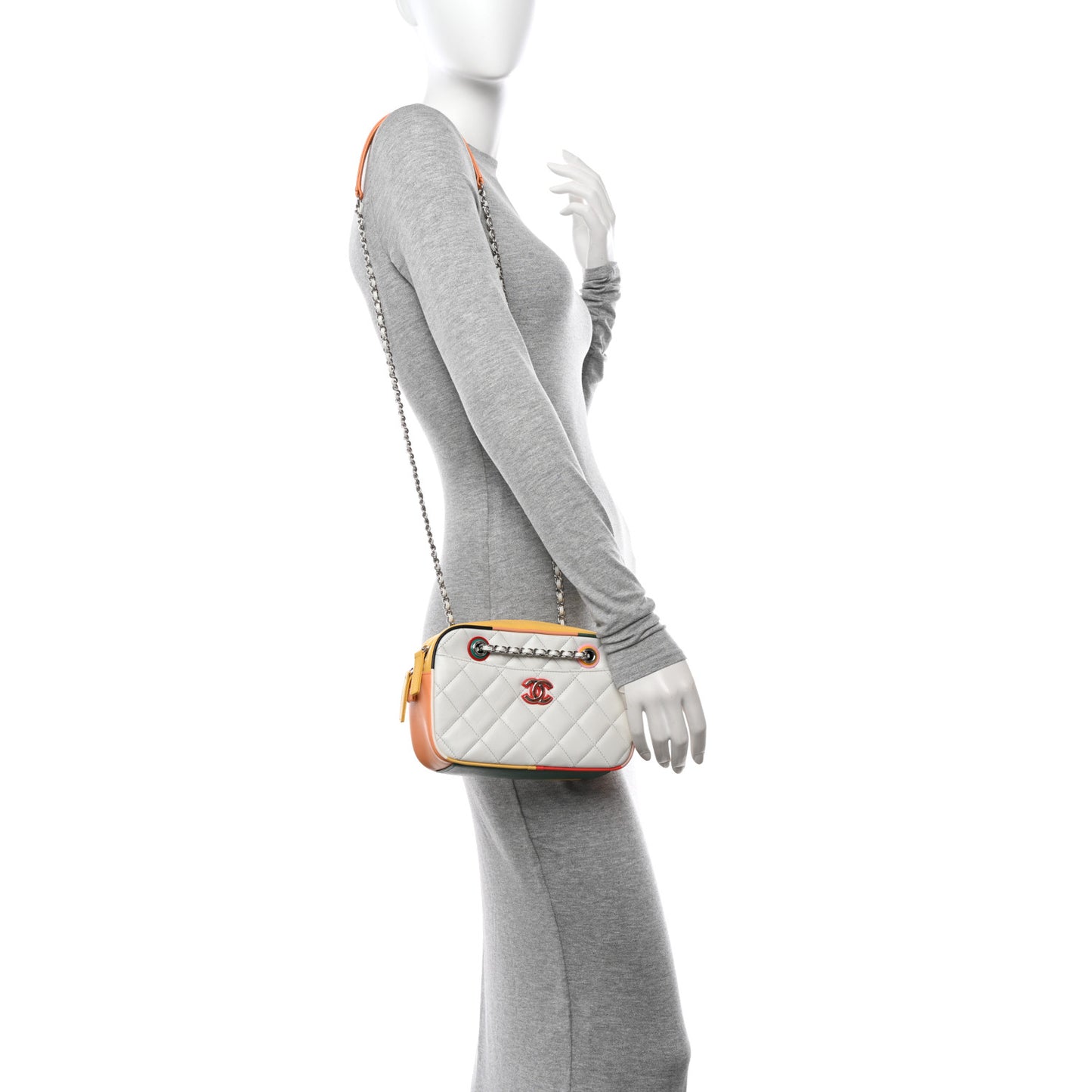 Calfskin Quilted Cuba Camera Bag White Multicolor