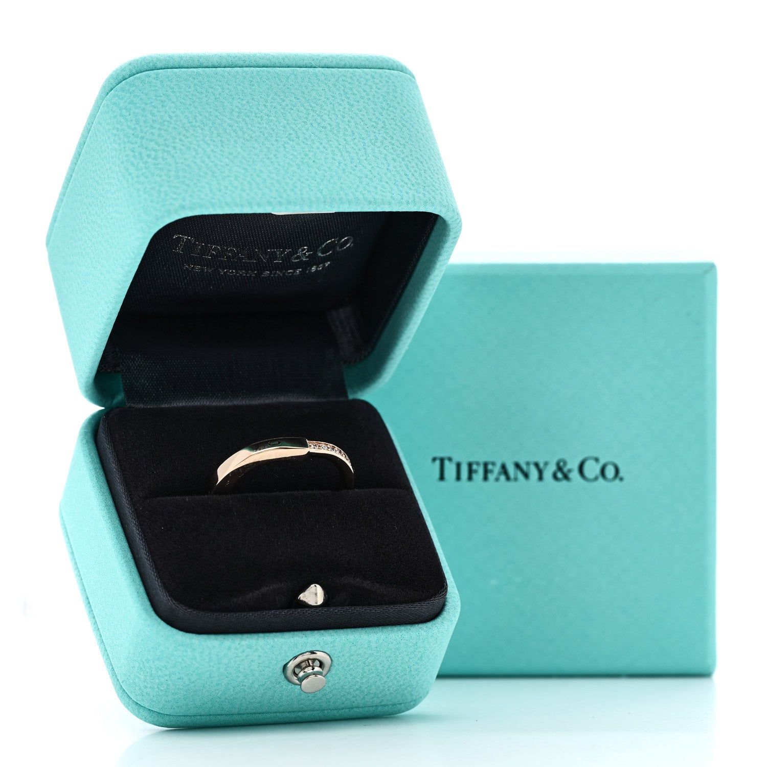Tiffany 18K Rose Gold Diamond Lock Ring 49 5 5 of 5