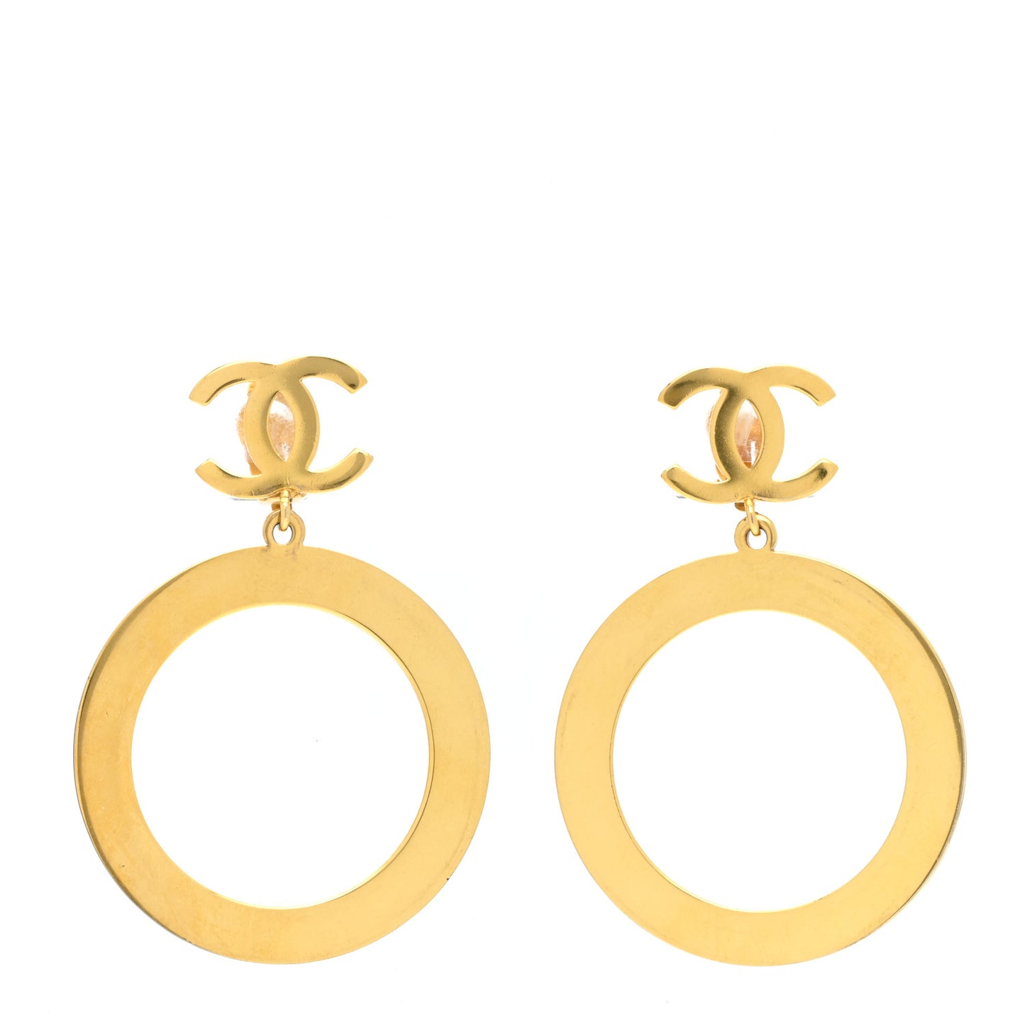 Metal CC Circle Drop Clip On Earrings Gold