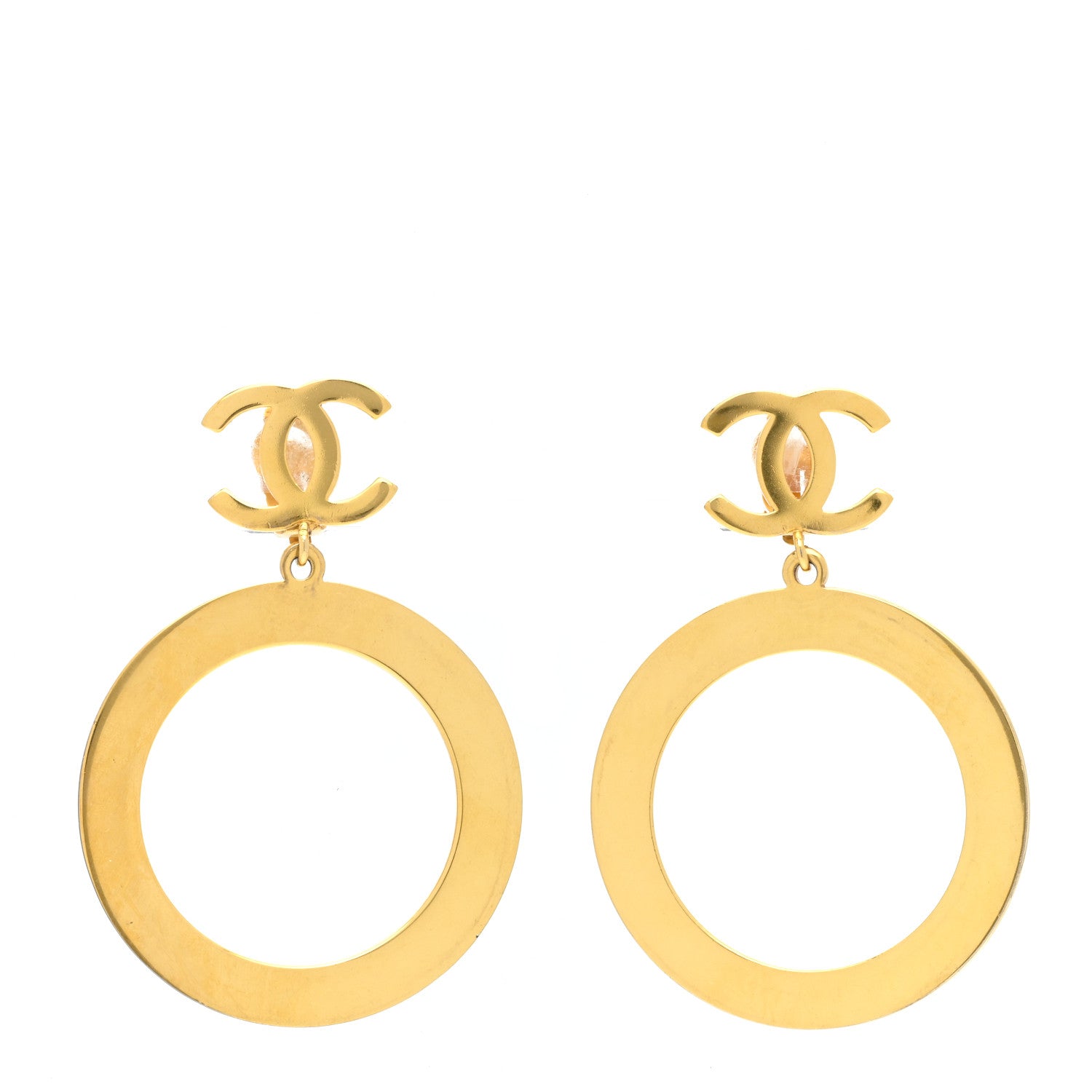 Chanel Metal CC Circle Drop Clip On Earrings Gold 1 of 4