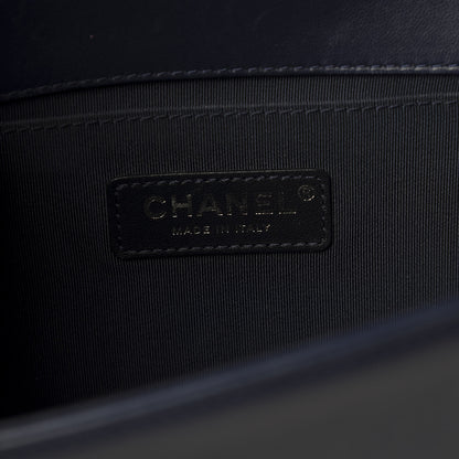 Chanel Calfskin Tweed Double Stitch Medium Boy Flap Navy Blue 11 of 14