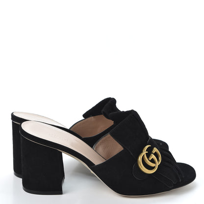 Gucci Kid Scamosciato GG Marmont Fringe 75mm Slide Sandals 40.5 Black 4 of 9