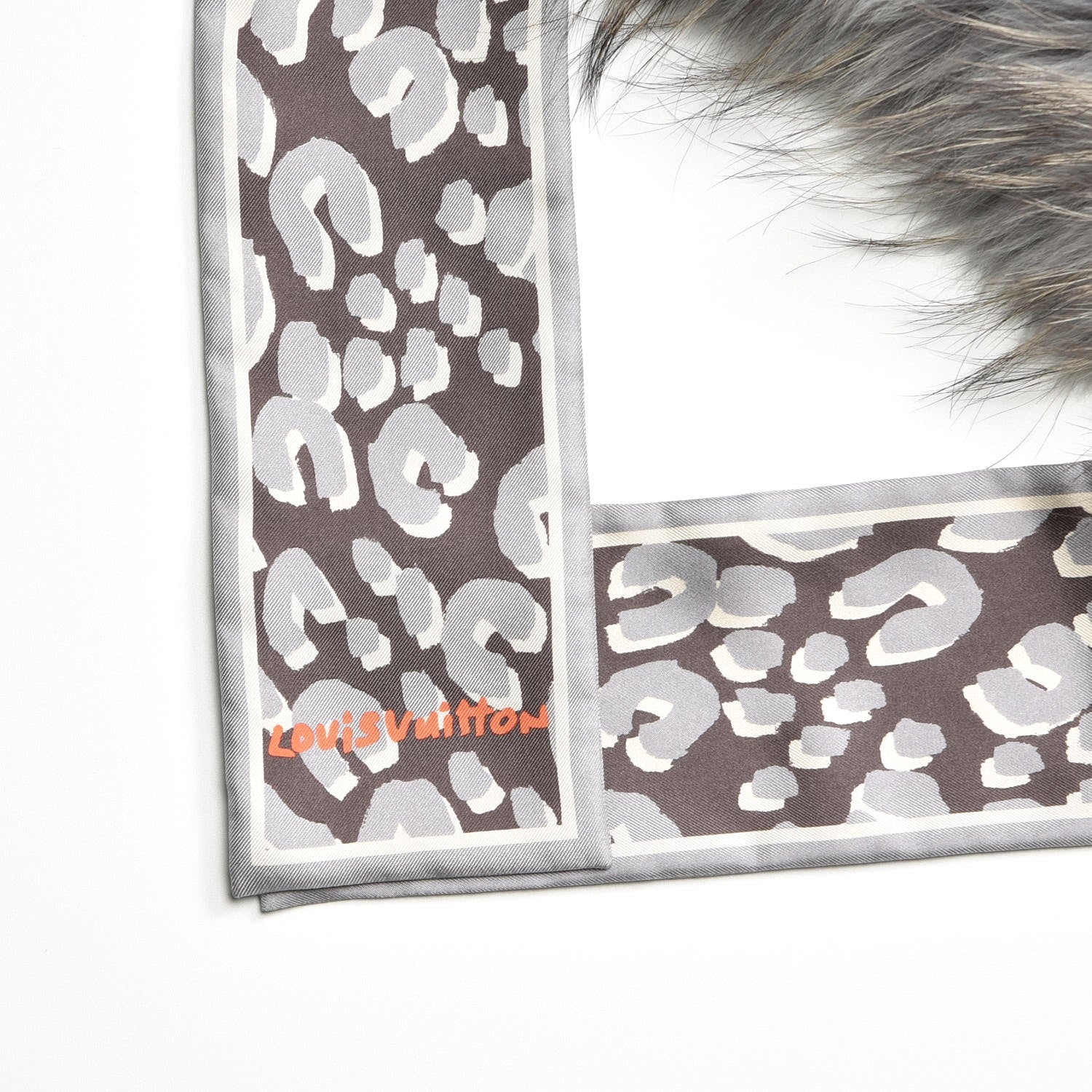 Louis Vuitton Silk Raccoon Fur Leopard Bandeau Scarf 3 of 5