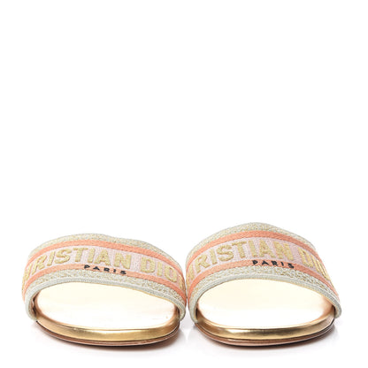 Christian Dior Canvas Lurex Embroidered Dway Flat Slide Sandals 37.5 Platinum 2 of 8