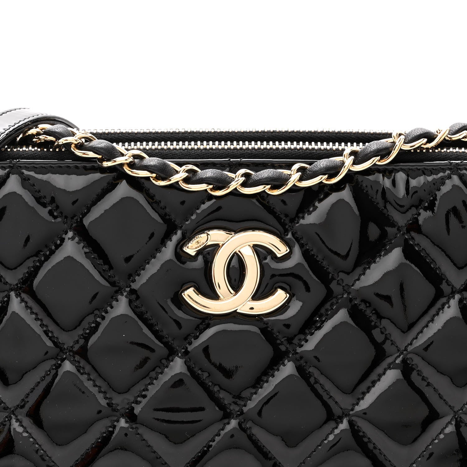Chanel Patent Quilted Crown CC Double Zip Bag Black 9 of 12