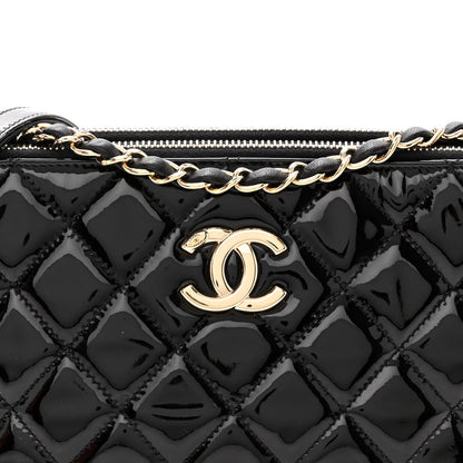 Chanel Patent Quilted Crown CC Double Zip Bag Black 9 of 12