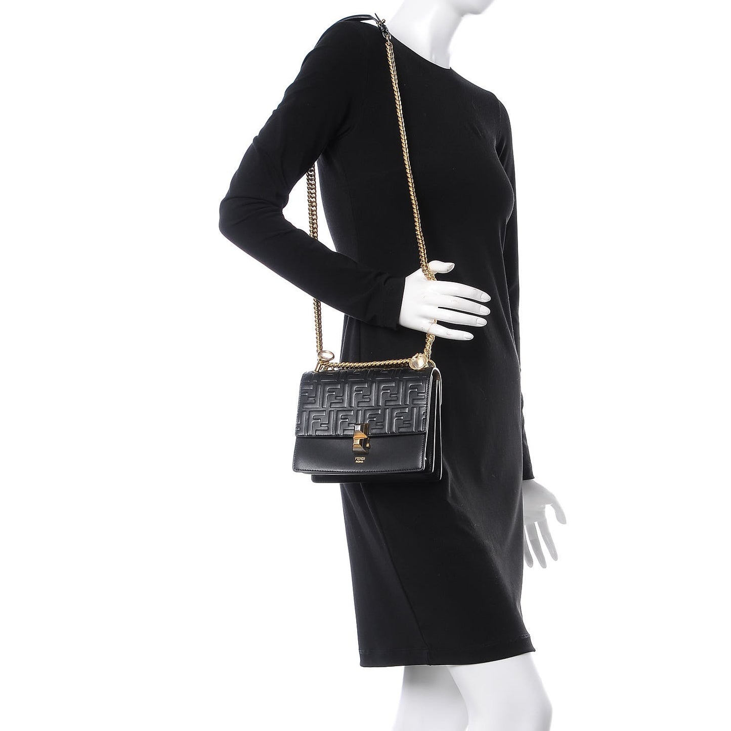 Vitello Liberty FF 1974 Embossed Small Kan I Shoulder Bag Black